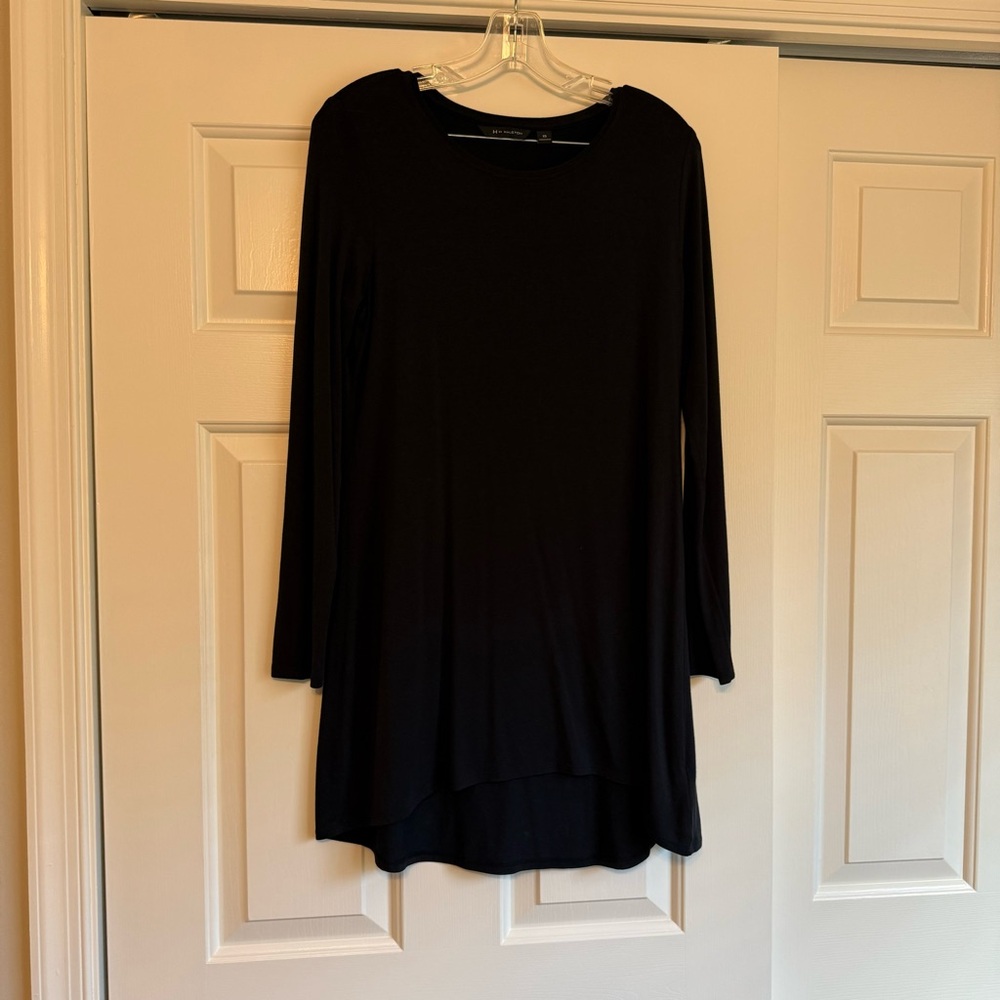 H By Halston Women’s Black Flowy Knee Length Dress Long Sleeve Crew Neck XS
